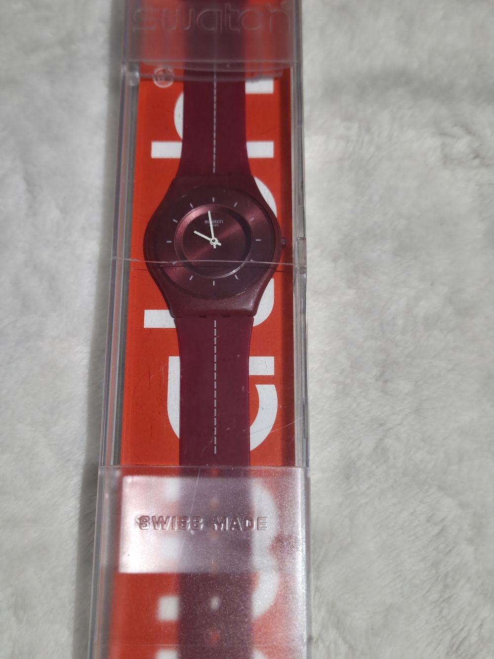 Swatch Women's Burgundy Silicone Strap Watch with White Hands